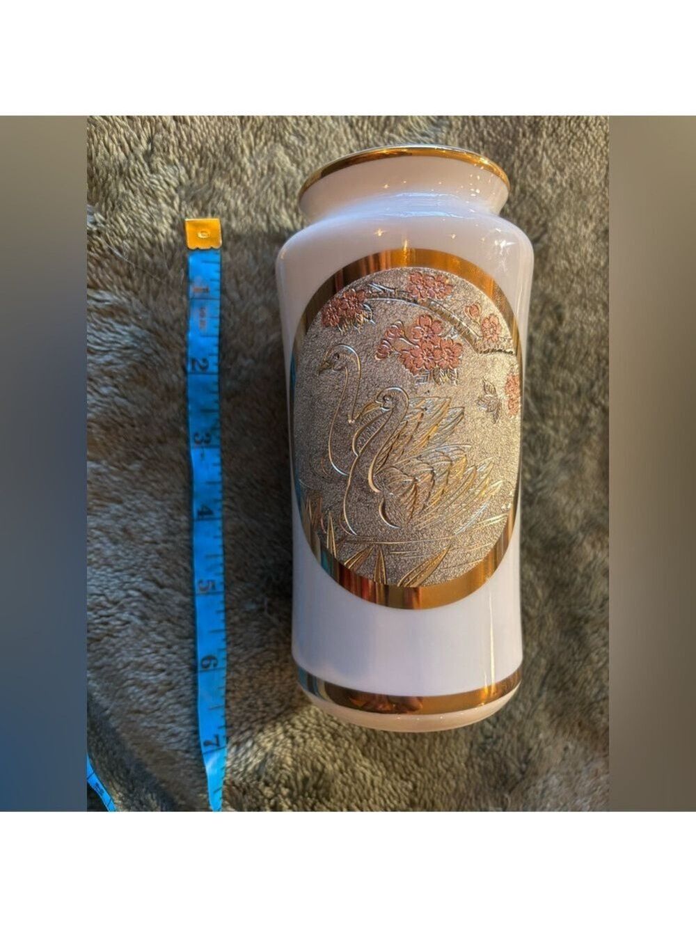 VINTAGE Japanese Chokin Art Vase • 24K Gold Swan Relief • Porcelain • EUC - Picture 14 of 15